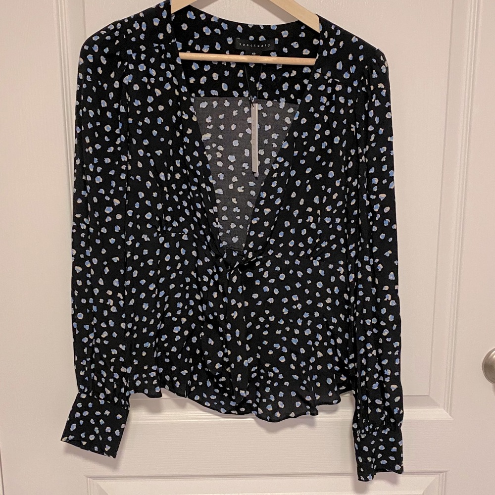 NWT Navy Dot Sanctuary Blouse